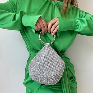 OLGA BERG…ELLIE CRYSTAL MESH RING HANDLE BAG…